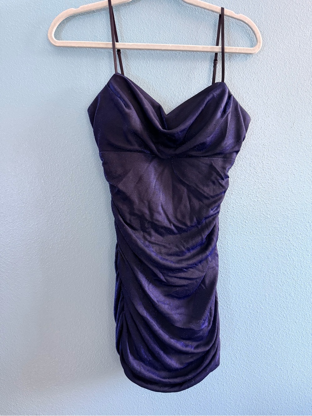 Honey and Rosie Deep Navy Ruched Slip Dress with Cowl Neck